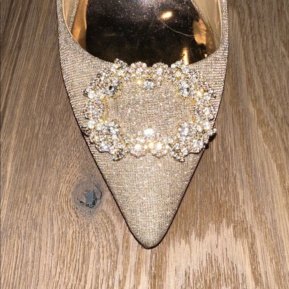 Badgley Mischka Cher Crystal Gold Heels Sz 9 - Picture 5 of 8